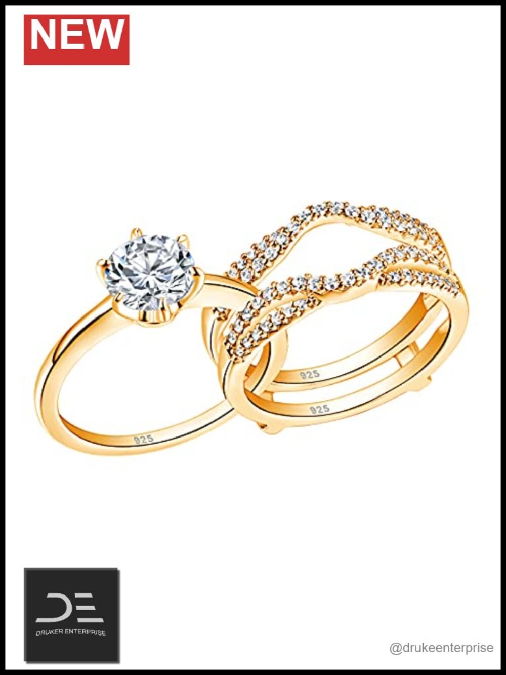 Sterling Silver Cubic Zirconia Bridal Ring Set Engagement Wedding Band